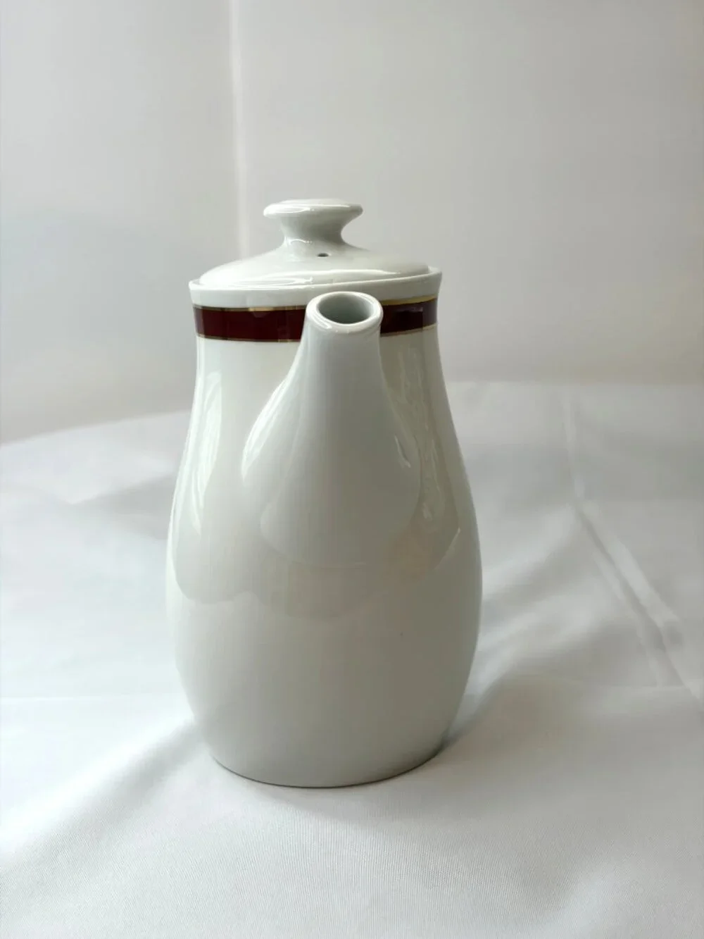 Vintage Steelite International Creamer Pitcher White Burgundy Red Gold Band 6